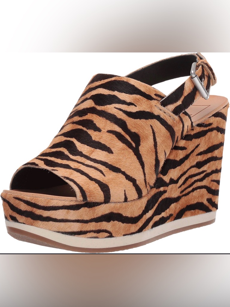 Dolce Vita Shan Leather Calf Hair Tiger Print Platform Wedges Tan Size 9.5